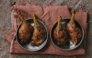 Cooked, properly free range duck legs