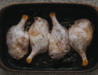 A tray of raw, properly free range duck legs