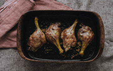 A tray of cooked, properly free range duck legs