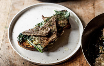 Cooked Grass Fed Lamb's Liver on Toast with Creamed Spinach & Anchovy