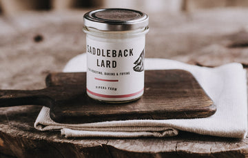 A jar of native breed saddleback pork lard made by pipers farm