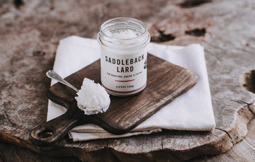 A jar of native breed saddleback pork lard made by pipers farm