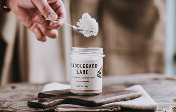 A jar of native breed saddleback pork lard made by pipers farm