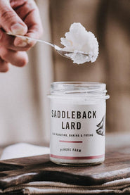 A jar of native breed saddleback pork lard made by pipers farm