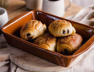 Cooked Hobbs House Pain Au Chocolat Pastries with mugs of coffee
