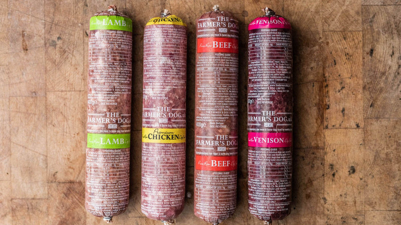 Four packages of The Farmer's Dog raw dog food.