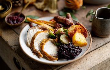 A christmas meal including properly free range cockerel and trimmings