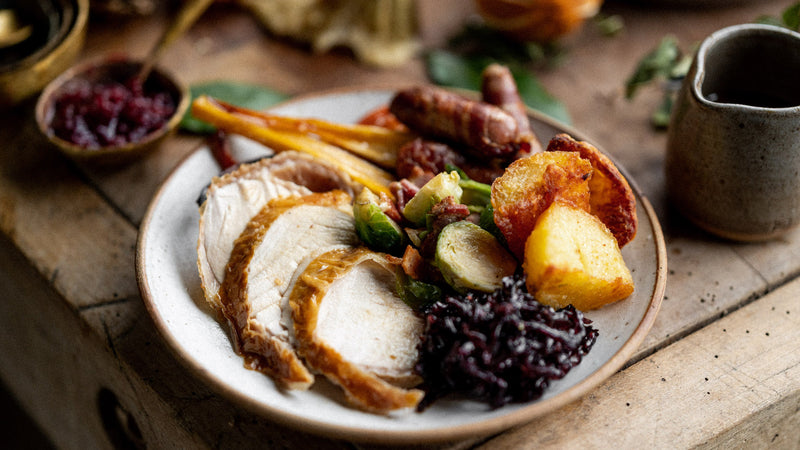 A christmas meal including properly free range cockerel and trimmings