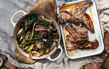 Grilled Pork Chops, Roasted Figs, Fennel & Cavolo Nero
