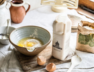A bottle of Fen Farm Dairy Raw Cultured Buttermilk