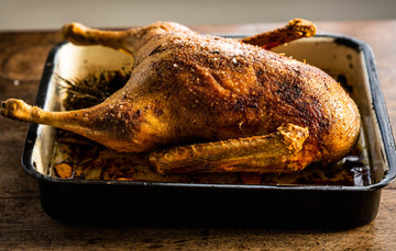 A cooked, whole properly free range goose