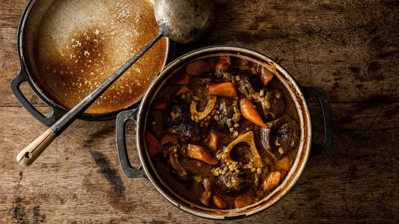 Beef, onion, barley & stout stew