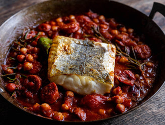 Pan Seared British Coley, Chorizo & Chickpea Stew