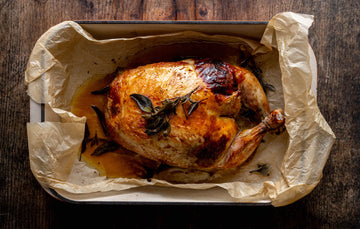 A cooked properly free range sage & onion stuffed chicken