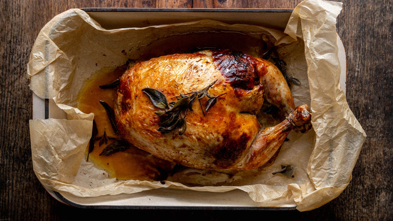 A cooked properly free range sage & onion stuffed chicken