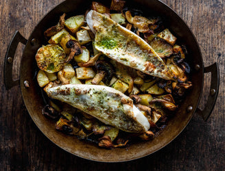 British caught gurnard fillet cooked in dish 