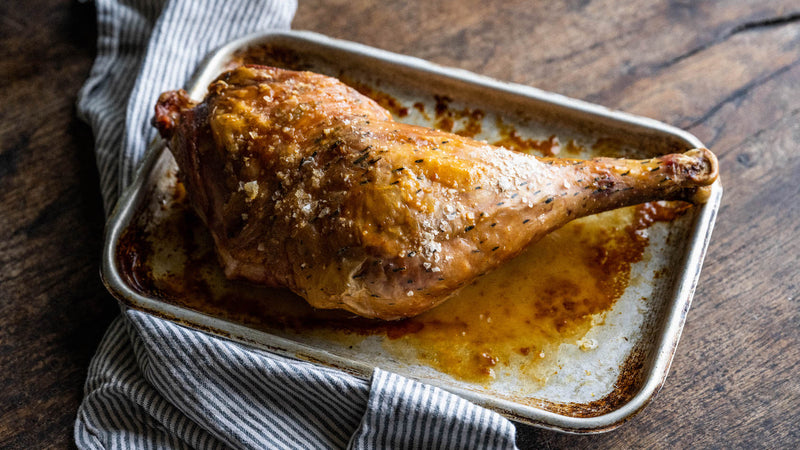 Cooked naturally raised Bronze turkey leg