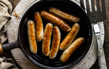 Pan Seared Properly Free Range Chicken Sausages, 100% Natural & Free From Nasties.