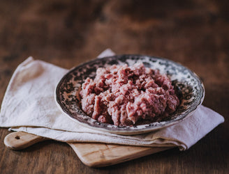 A bowl of raw, native breed pork mince.