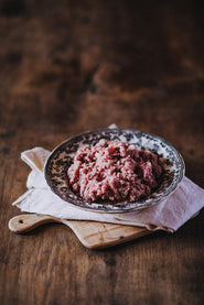 A bowl of raw, native breed pork mince.