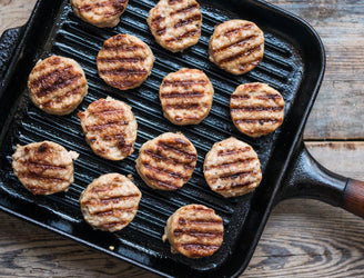 High-Quality Sausage Meat Made From Native Breed Pork, Made Into Patties And Cooked On The Griddle