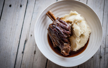 Cooked grass fed Lamb shank with buttery mash and gravy. 