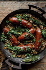 Green Lentils with Natural, 100% Native Breed Pork Sausages Unbeatable Depth of Flavour